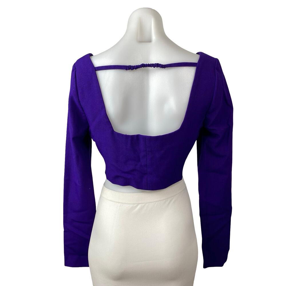 Zara Women's Purple Indigo Long Sleeve Square Neck Backless Crop Top Size M - Picture 4 of 5